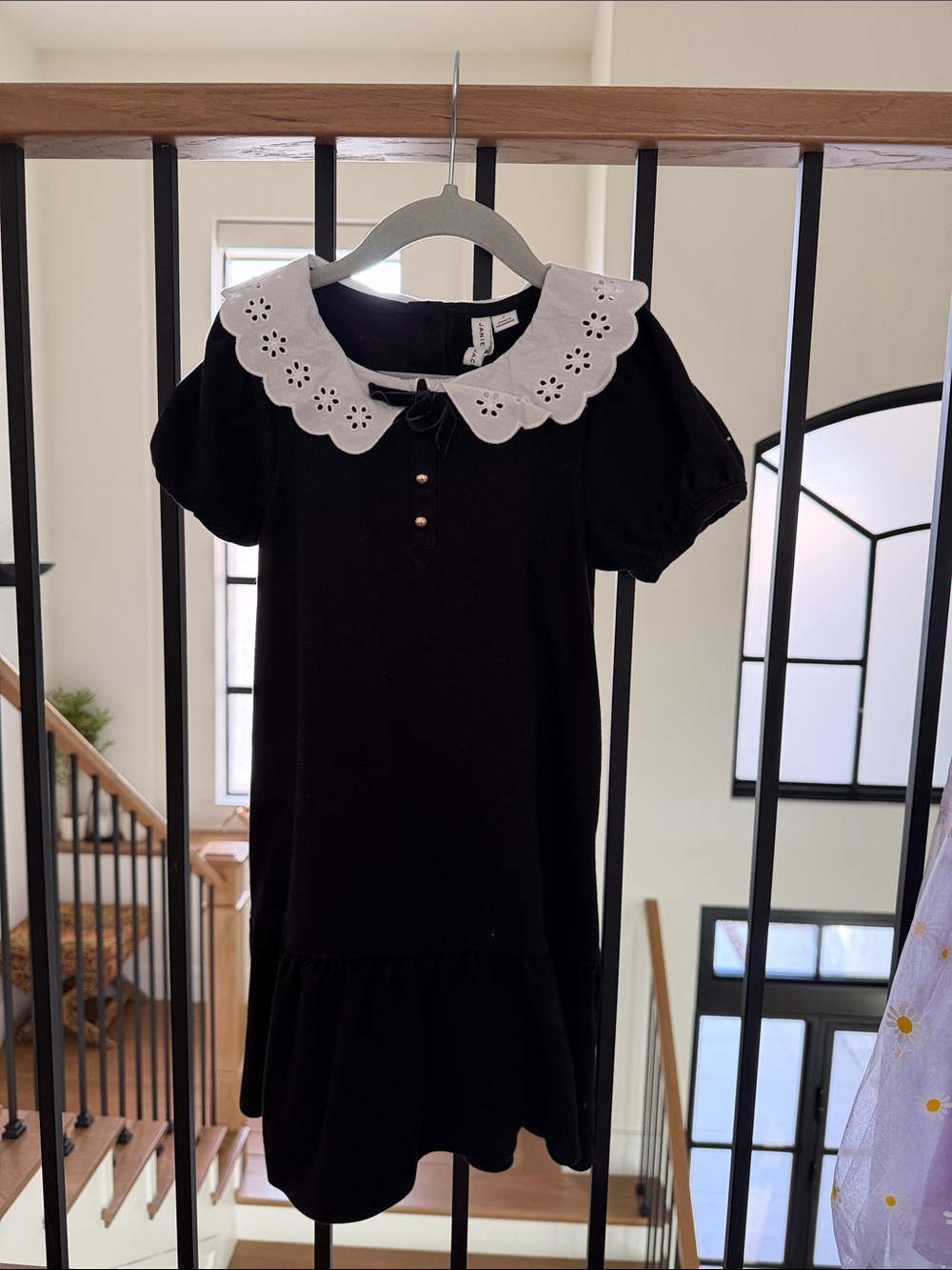 Janie and Jack Black Dress with White Eyelet Collar